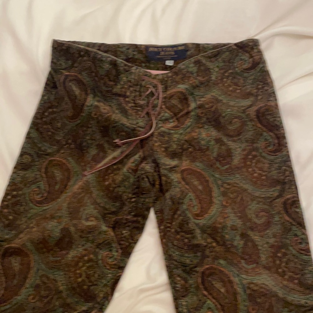 Hippie boot cut paisley w suede lace up front